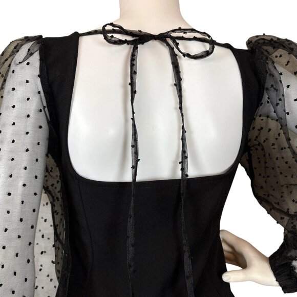 ASOS Design Swiss Dot Puff Sleeve Bodycon Cocktail Dress Black Petite UK 12 US 8 - Picture 5 of 9